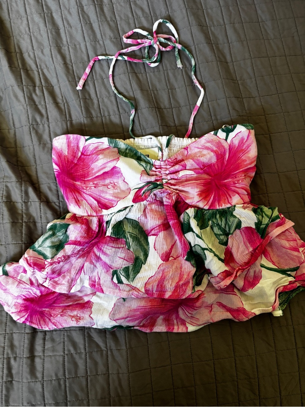 Vintage Hollister pink Floral Halter Dress tiered small
